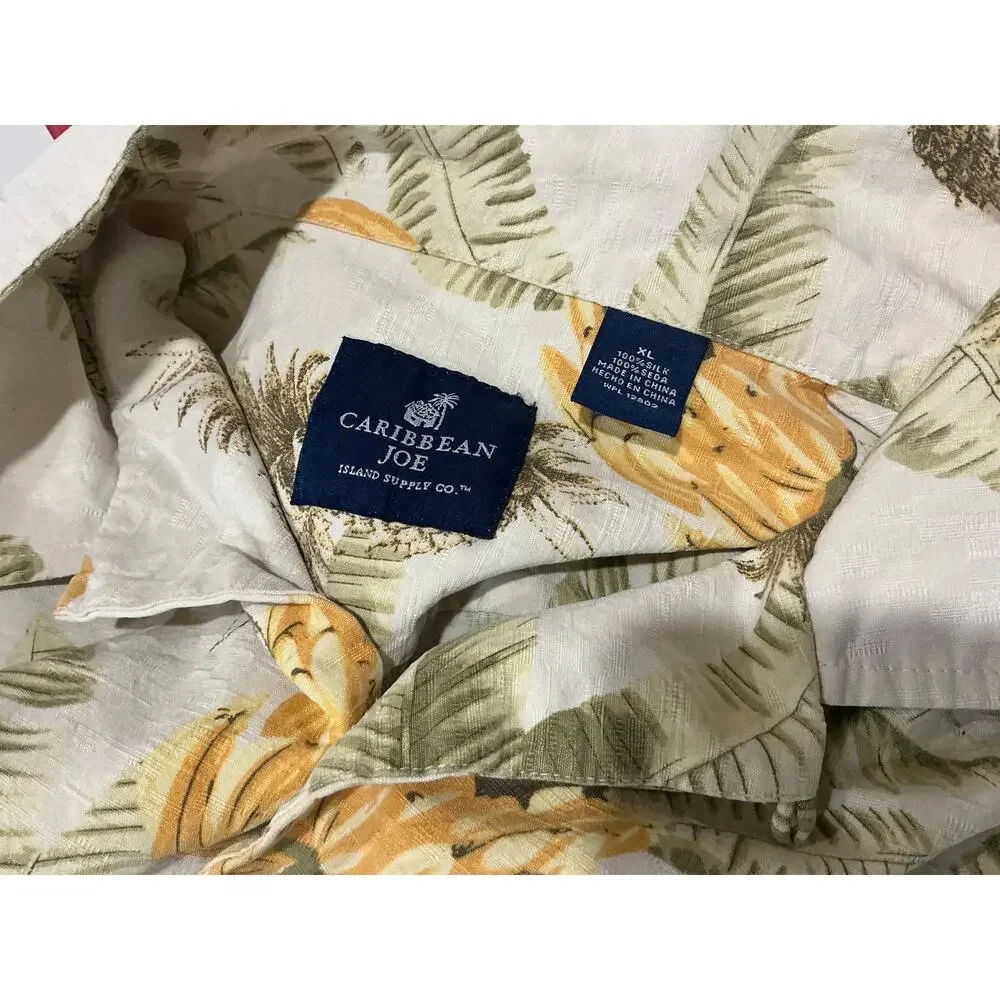Caribbean Joe 100% Silk Banana Fruit Button‎ Up Hawaiian Shirt Size XL Resort
